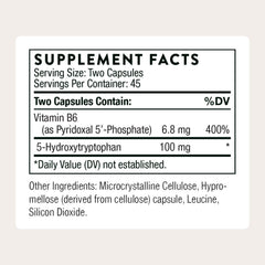 THORNE 5-HTP bottle pour showing easy-to-take capsules for daily stress.