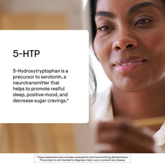 THORNE 5-HTP capsules closeup demonstrating uniform capsules for cravings control.