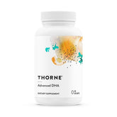 THORNE Advanced DHA bottle label close-up highlighting mint flavor for easier ingestion.