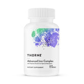 THORNE Advanced Iron Complex bottle front showing gluten-free formula for daily energy support