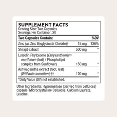 THORNE Advanced Testosterone Support label close-up highlighting ingredients