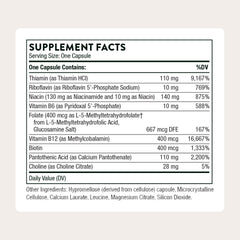 THORNE Basic B-Complex bottle back highlights ingredients and benefits
