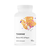 THORNE Betaine HCL & Pepsin bottle supports protein digestion and stomach acidity.