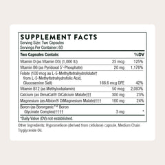 Close-up of THORNE capsules for bone support and calcium vitamin D