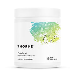 THORNE Catalyte lemon-lime bottle front highlighting electrolyte replenishment for athletes.