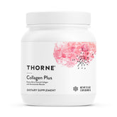 THORNE Collagen Plus tub close-up showing powder ready to mix for skin support.