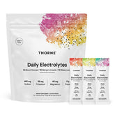 Thorne Daily Electrolytes box front shows zero sugar and natural flavors for active hydration.