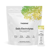 Thorne Daily Electrolytes mango limeade box highlighting zero sugar formula.