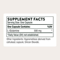THORNE L-Glutamine bottle back view reveals ingredients and third-party certification