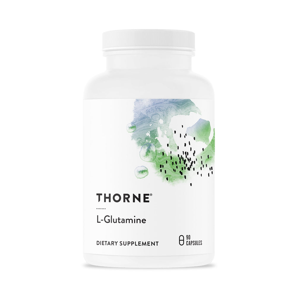 THORNE L-Glutamine bottle front view highlighting GI health support