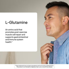 THORNE L-Glutamine label closeup emphasizes purity and quality verification