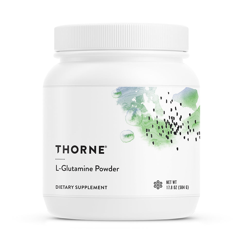 THORNE L-Glutamine powder bottle for GI health and immune function support.