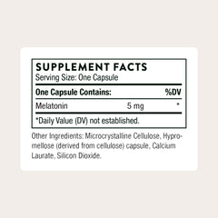 THORNE Melaton-5 capsules closeup shows 5 mg dosage for easy nightly use.