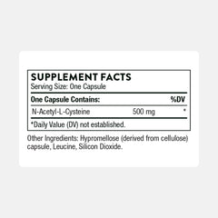THORNE NAC 500mg bottle label detail shows dosage and allergen-free claim