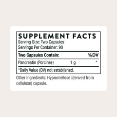 THORNE Pancreatic Enzymes label close-up highlighting purity and potency