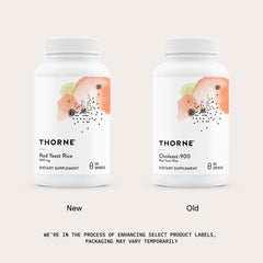 Thorne Red Yeast Rice capsules inside bottle ready for daily use.