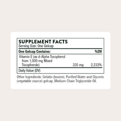 THORNE Ultimate-E bottle back label highlighting purity and allergen free formula