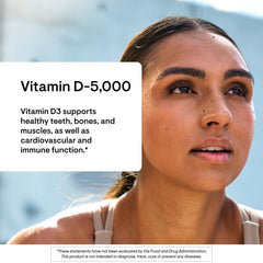 Close-up of dairy-free and soy-free labeling on THORNE Vitamin D-5000.