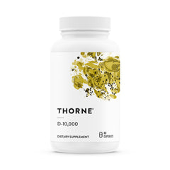 Thorne Vitamin D3 bottle front shows 10,000 IU supporting daily bone and immune health
