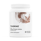 THORNE Whey Protein Isolate chocolate jar front showing flavor and packaging