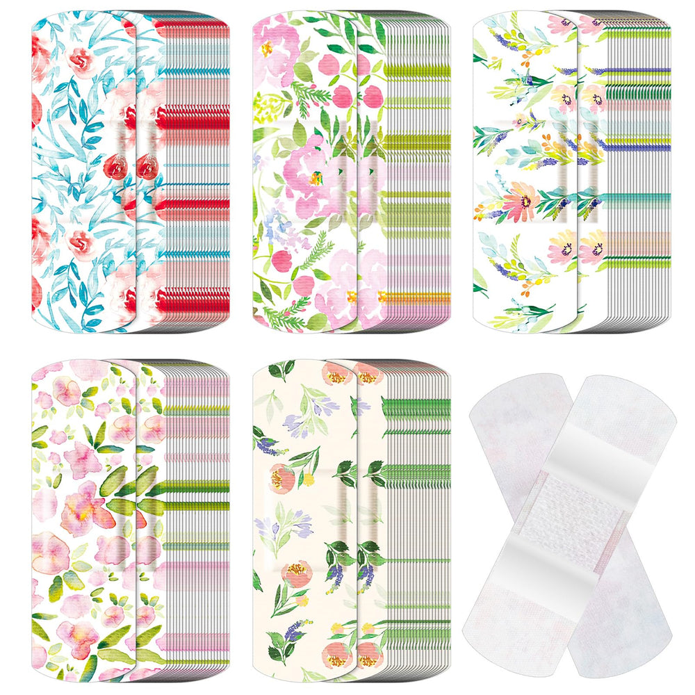 Threlaco floral bandages bundle close-up showing colorful flowers for everyday scrapes.