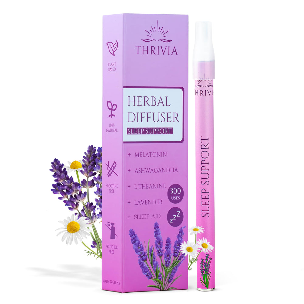 Thrivia Herbal Melatonin Diffuser Pen promotes restful sleep with lavender aroma.