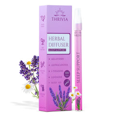 Thrivia Herbal Melatonin Diffuser Pen promotes restful sleep with lavender aroma.