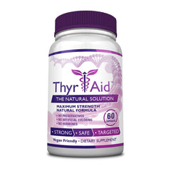 ThryAid thyroid supplement bottle front with vegan capsules for daily support