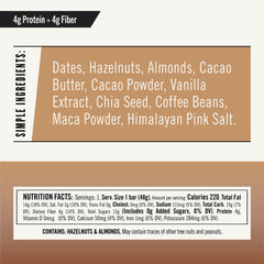 Close-up of Thunderbird Bars Hazelnut Coffee Maca ingredients with real fruits and nuts.
