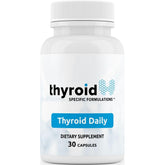 Thyroid Daily bottle label highlights the 19 essential nutrients for thyroid balance.