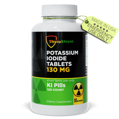 ThyroShield potassium iodide tablets 130 mg 120-count pack for radiation preparedness.