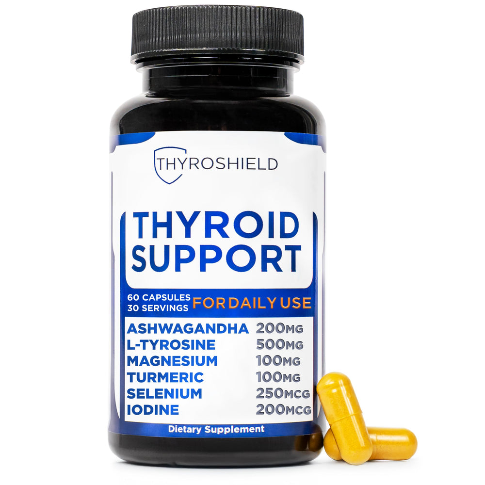 ThyroShield thyroid-support bottle promotes daily balance and natural energy.