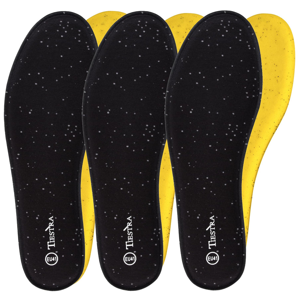 TIESTRA 3-pair memory foam insoles pack viewed together for everyday comfort.