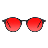 TIJN red lens blue light blocking glasses round frame black front view reduces glare and enhances viewing comfort