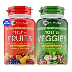 TM NATURALS fruit and veggies bottle front showing vegan formula for daily nutrition