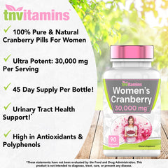 tnvitamins Cranberry Pills for Women label close-up showing non-GMO ingredients