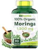 Botella de tnvitamins moringa cápsulas: energía diaria y vitalidad natural.