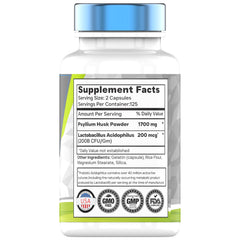 tnvitamins Psyllium Husk Capsules bottle side shows probiotic acidophilus ingredient for gut support