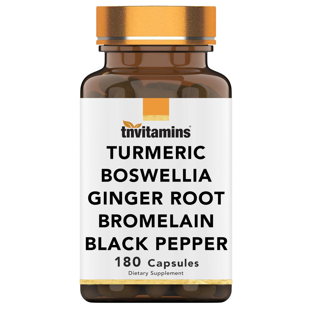 tnvitamins Turmeric & Boswellia Complex bottle; two-month supply for daily joint support.
