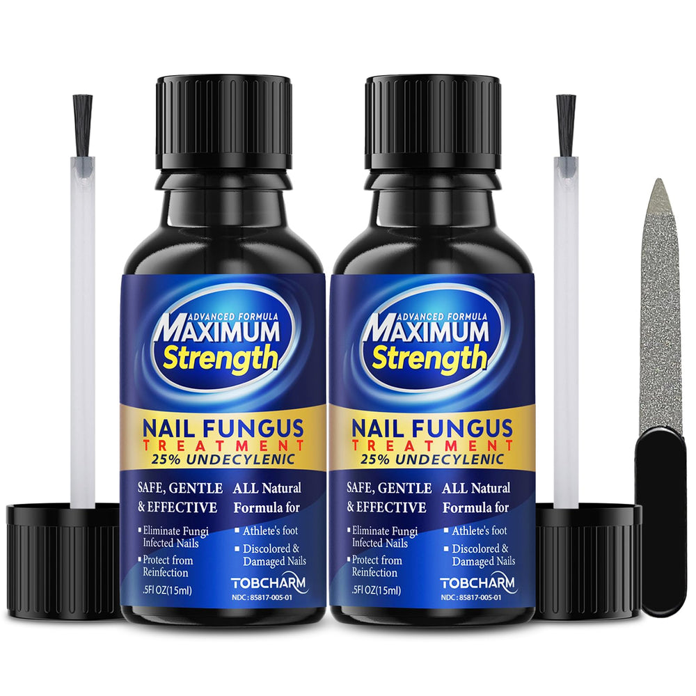 Tobcharm toenail fungus treatment application closeup showing targeted, fast-absorbing formula.