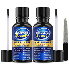 Tobcharm toenail fungus treatment application closeup showing targeted, fast-absorbing formula.