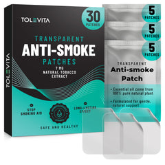 TOLEVITA Anti-Smoke Patches box front showing a 30-day supply for steady support.