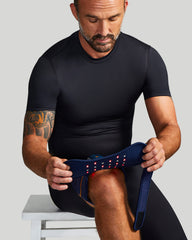 Tommie Copper infrared ankle wrap shown on ankle for mobility aid