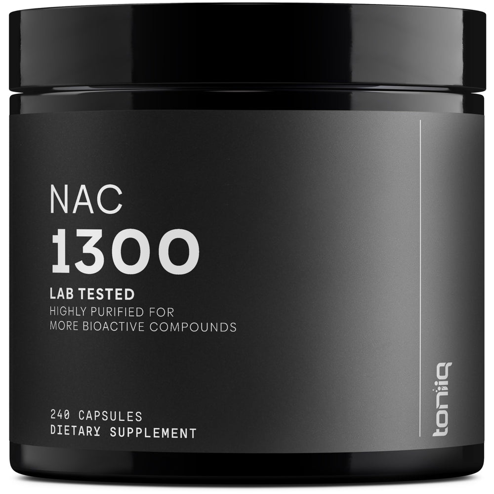 Toniiq NAC 1300mg bottle pour highlighting high potency daily support