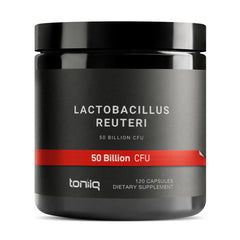 Toniiq 50 Billion CFU Lactobacillus Reuteri probiotic bottle showing high potency.