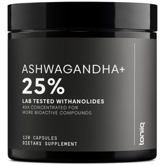 Toniiq Ashwagandha 40:1 extract bottle showing high potency for daily support