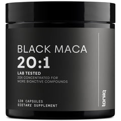 Toniiq Black Maca Root Capsule close-up showing high-potency daily supplement.