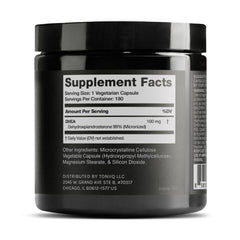 Toniiq DHEA capsules close-up for easy daily dosing.