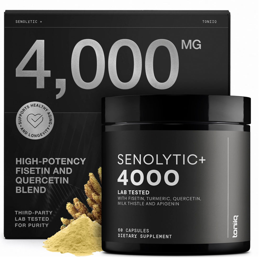 Toniiq Fisetin supplement bottle front showing high-potency formula for potential wellness support