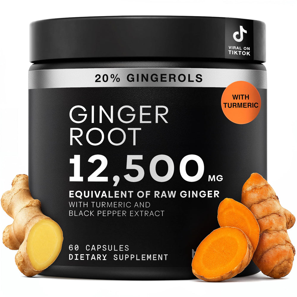 Toniiq Ginger Root Capsules bottle with high-potency formula for daily use
